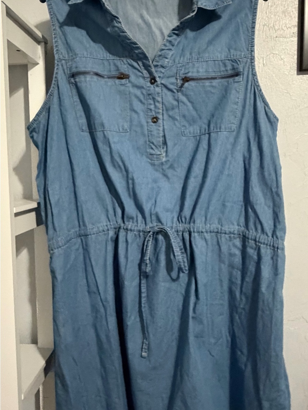 Women’s denim sleeveless dress with tie waist